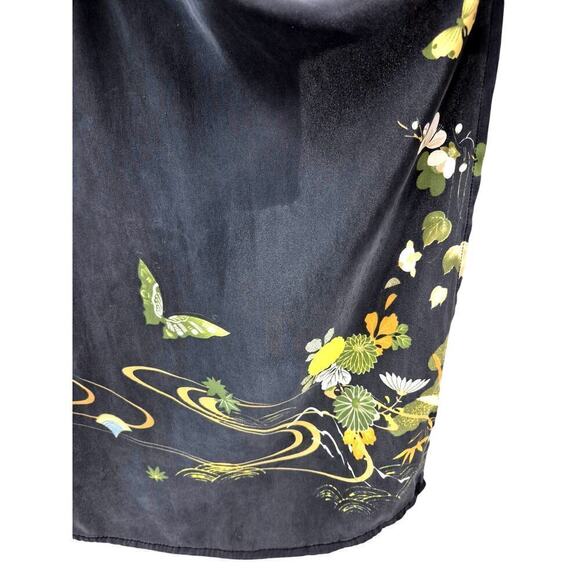 Citron Santa Monica 100% Silk Kimono Brushed Black yellow floral Border Print OS - Picture 8 of 8